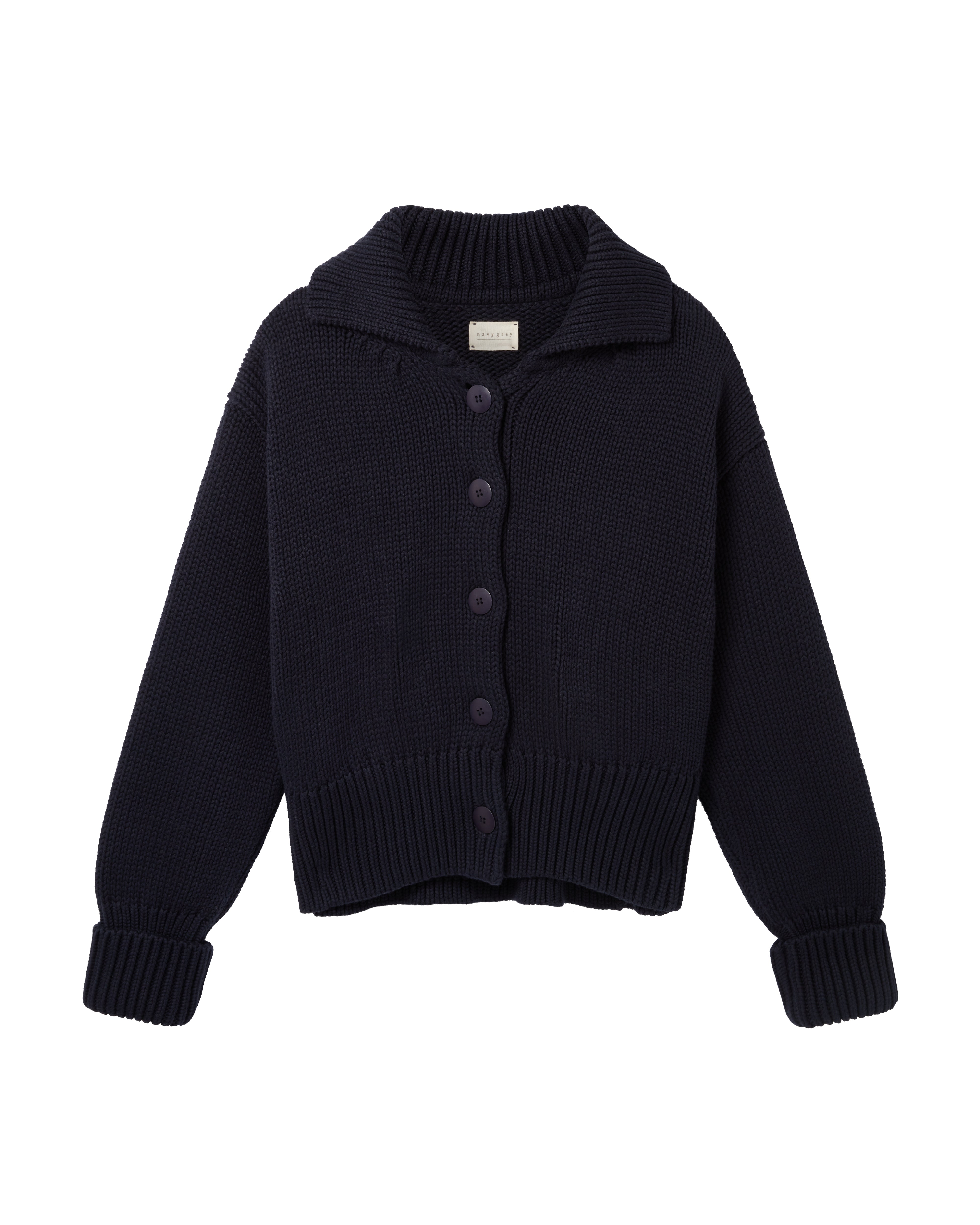 Navy Cotton Cardigan with Collar