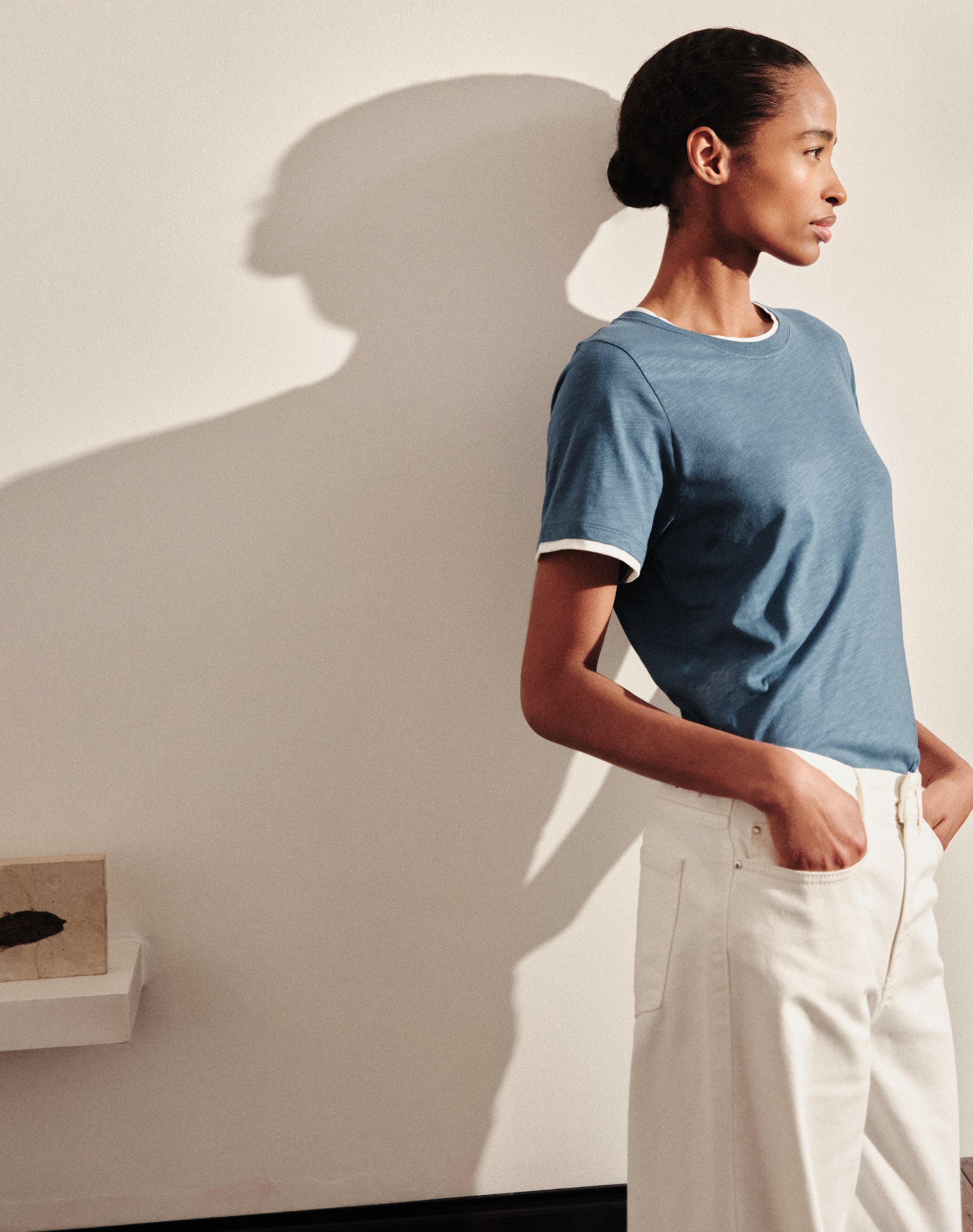 Blue & White cotton t-shirt with layered effect