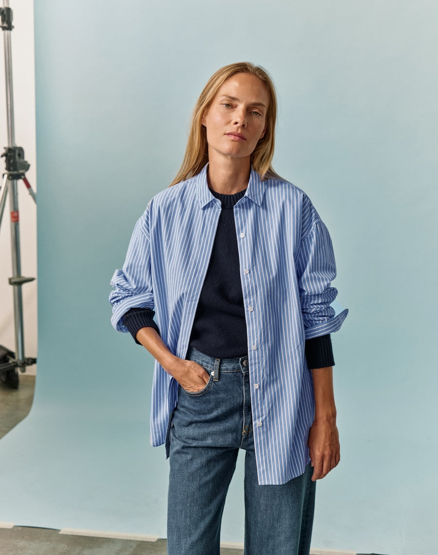 The Oversize Shirt - Skye Blue + White Stripe