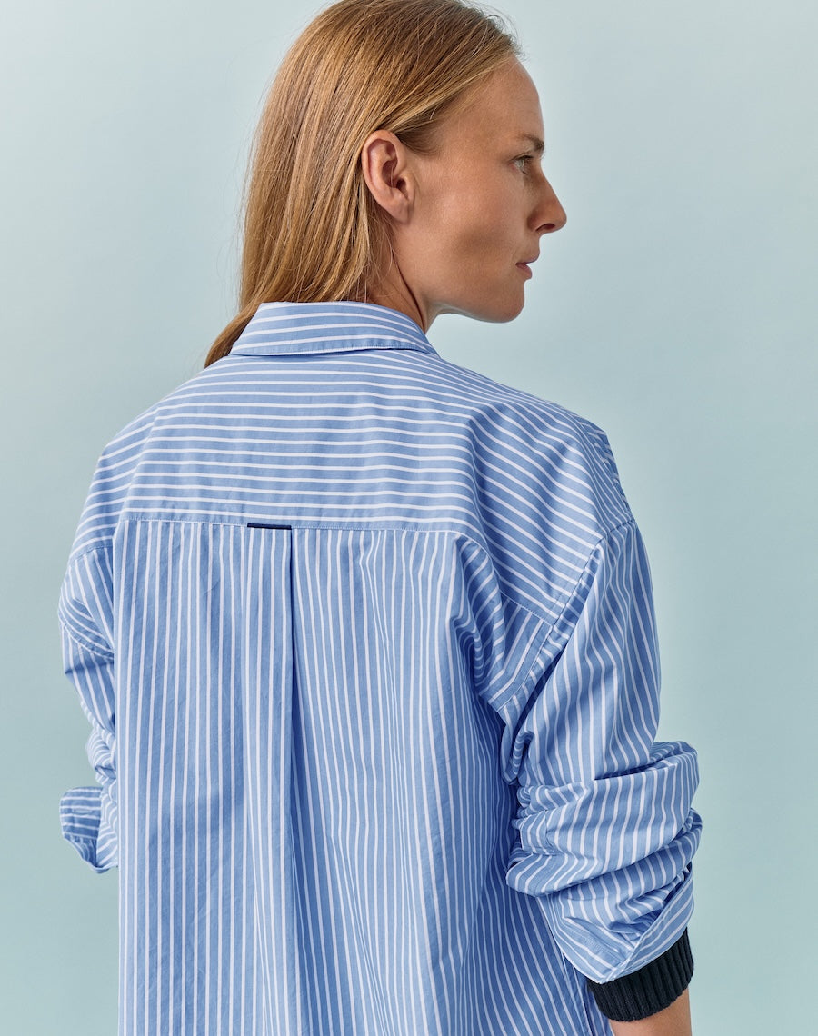 The Oversize Shirt - Skye Blue + White Stripe