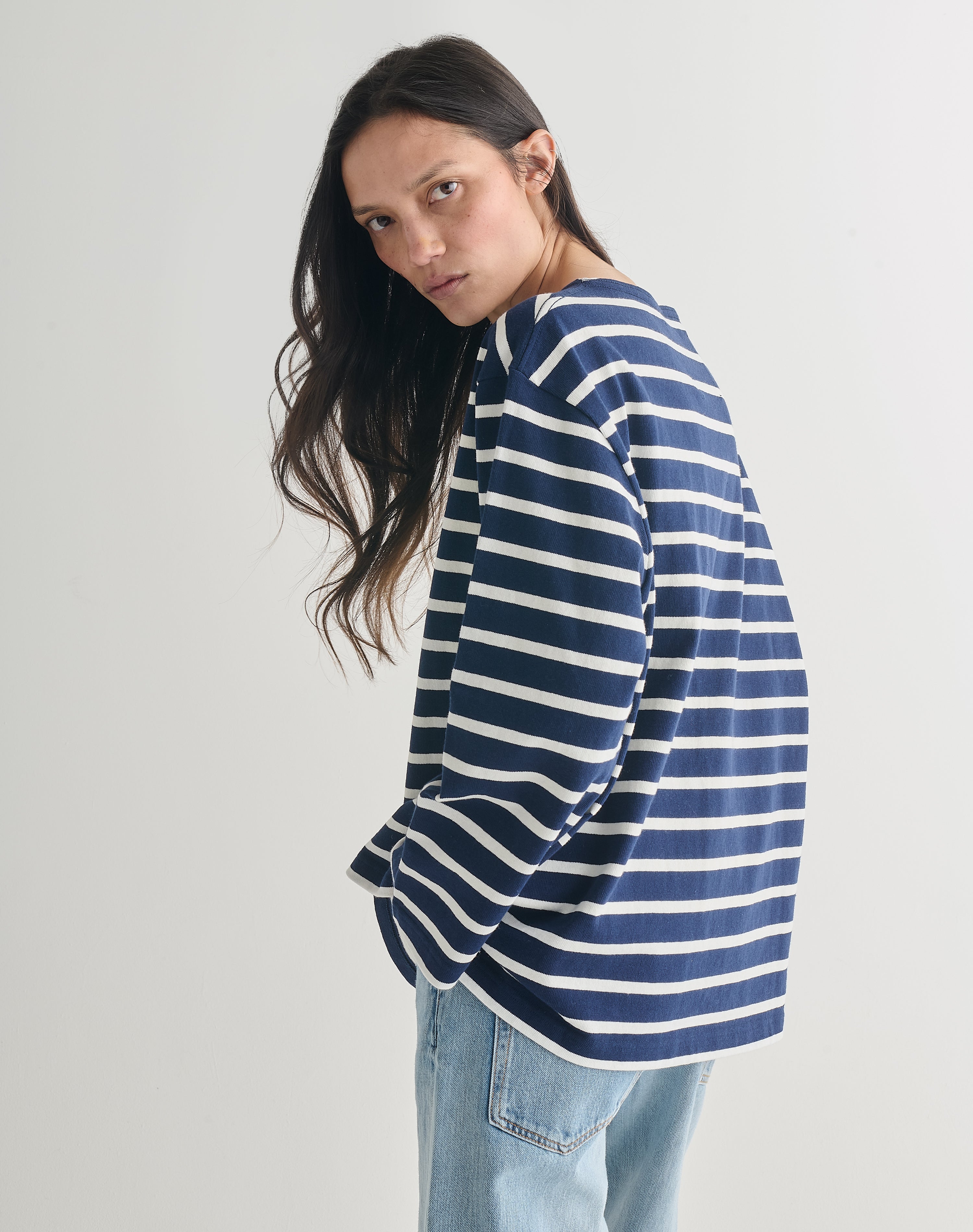 Striped Oversized Breton. Navy & Ink.