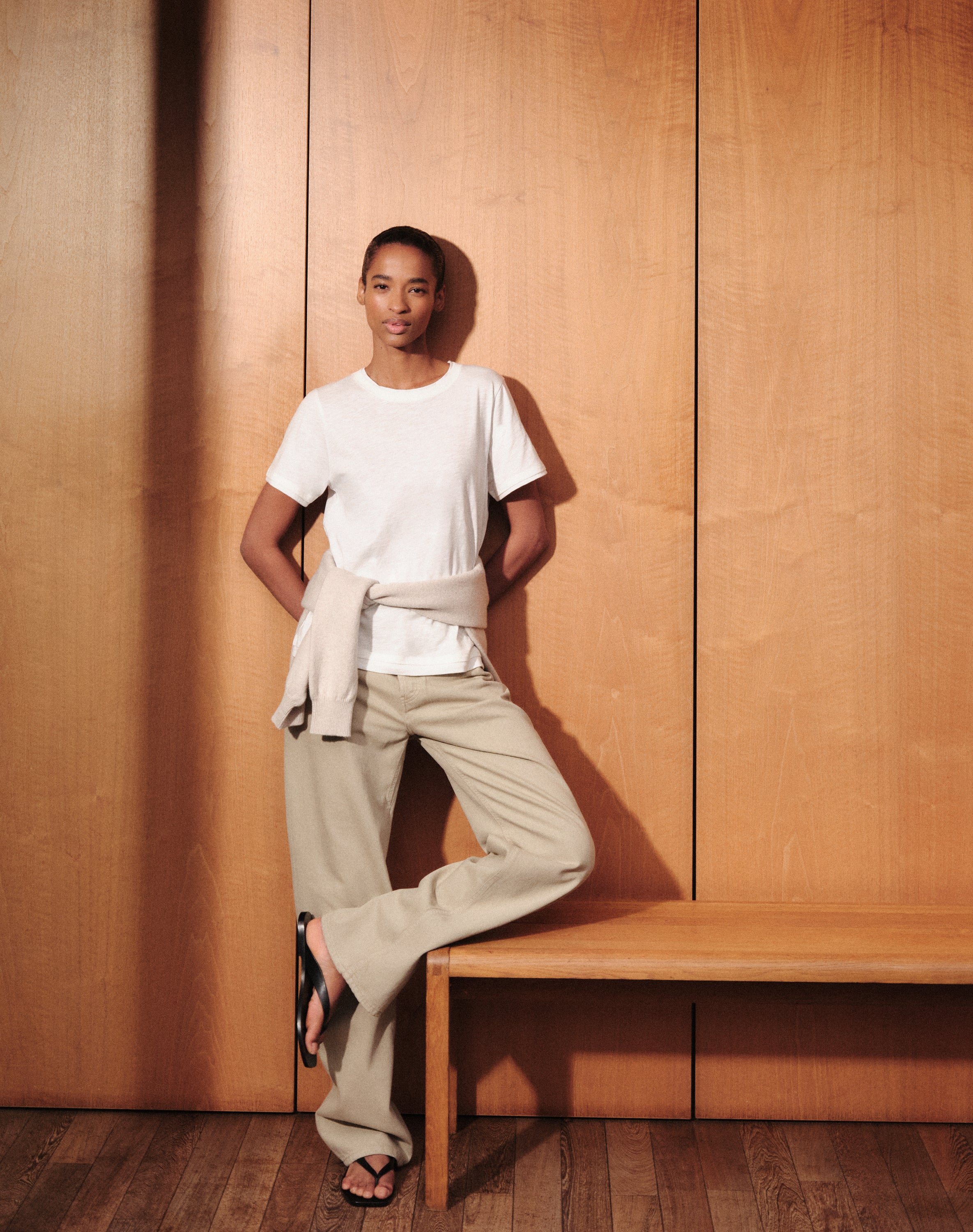 White cotton t-shirt with layered effect