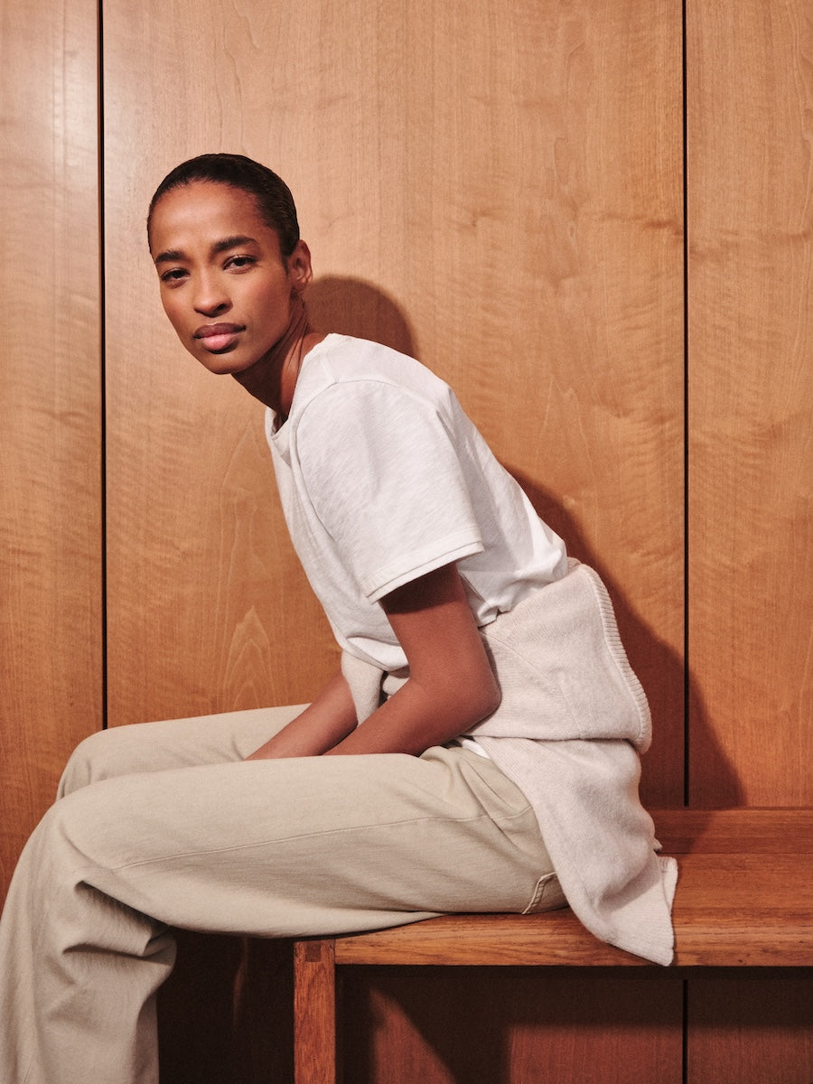 White cotton t-shirt with layered effect