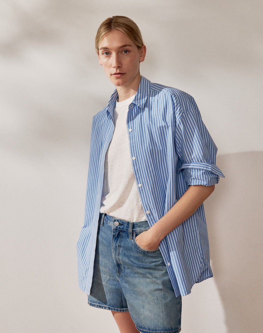 The Oversize Shirt - Skye Blue + White Stripe
