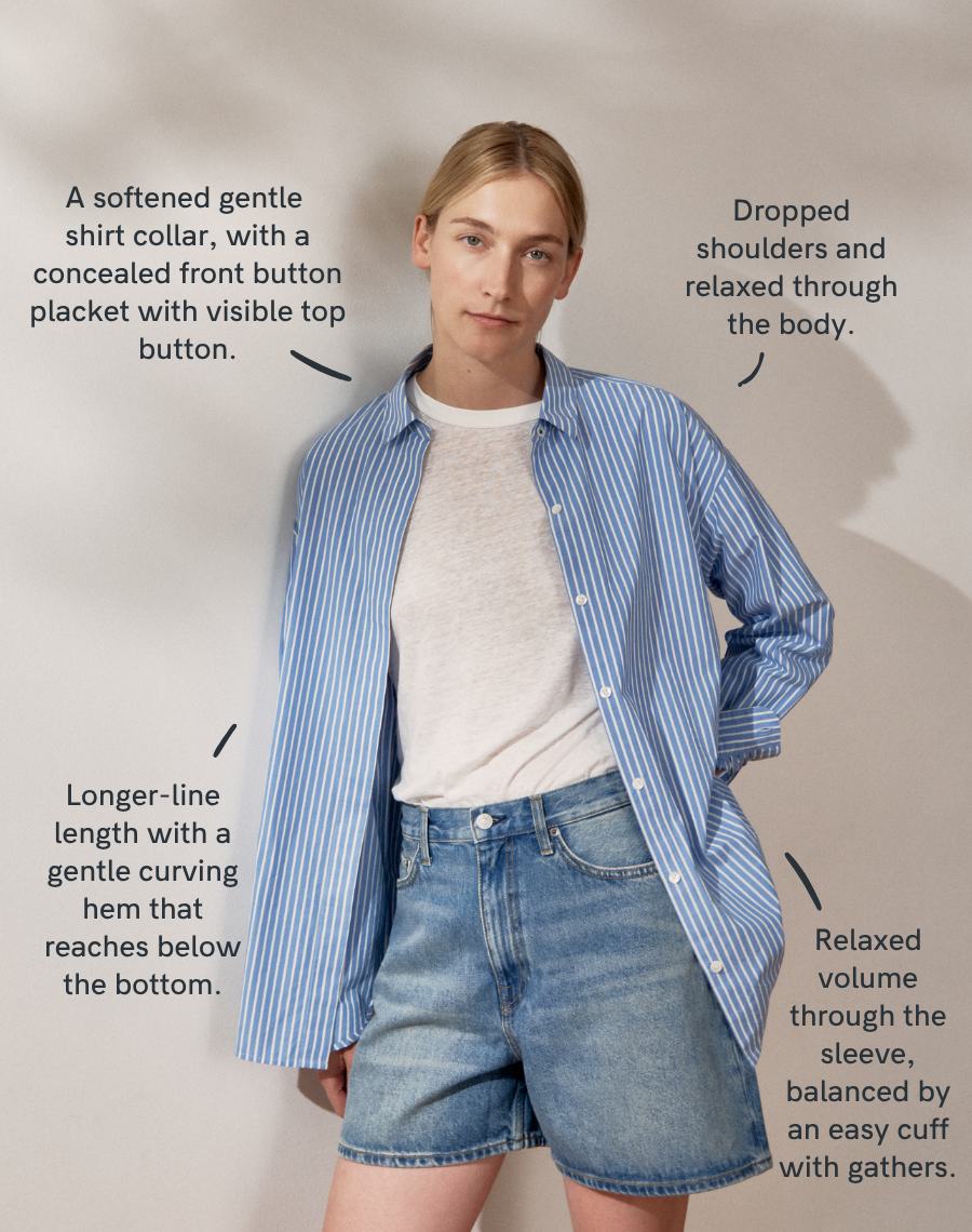 The Oversize Shirt - Skye Blue + White Stripe