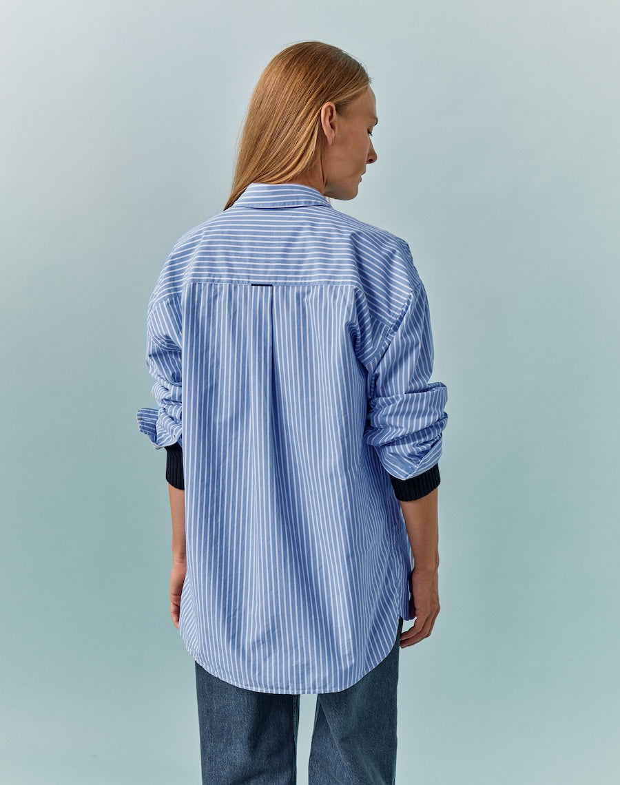 The Oversize Shirt - Skye Blue + White Stripe