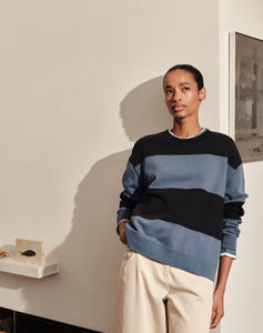 The LOOPBACK Cut & Stitch Sweat - Navy / Ocean Blue