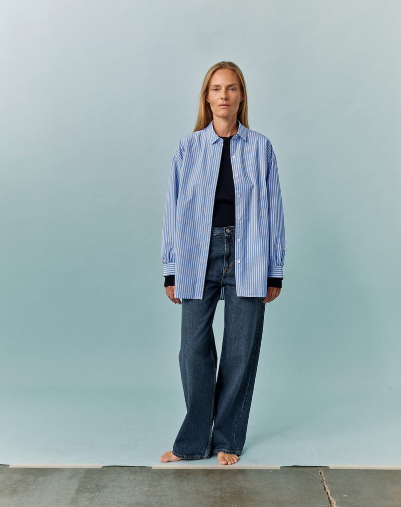 The Oversize Shirt - Skye Blue + White Stripe