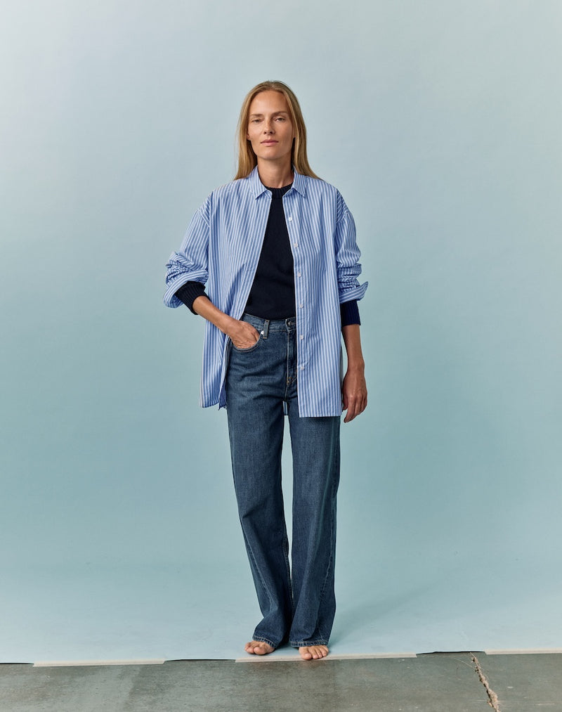The Oversize Shirt - Skye Blue + White Stripe