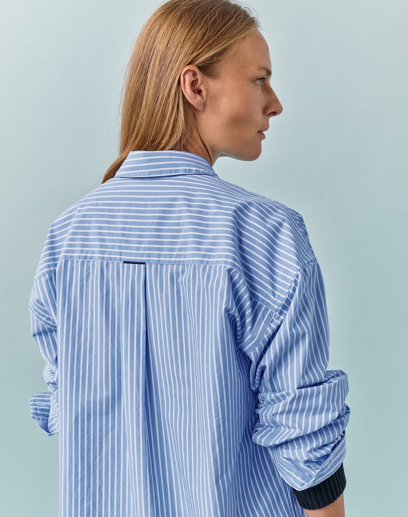 The Oversize Shirt - Skye Blue + White Stripe