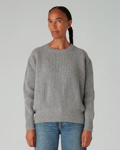 Navygrey Women The HEIRLOOM CREW Sustainable Scottish spun Lambswool Jumper Storm Grey Navy
