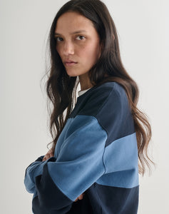 The LOOPBACK Cut & Stitch Sweat - Navy / Ocean Blue