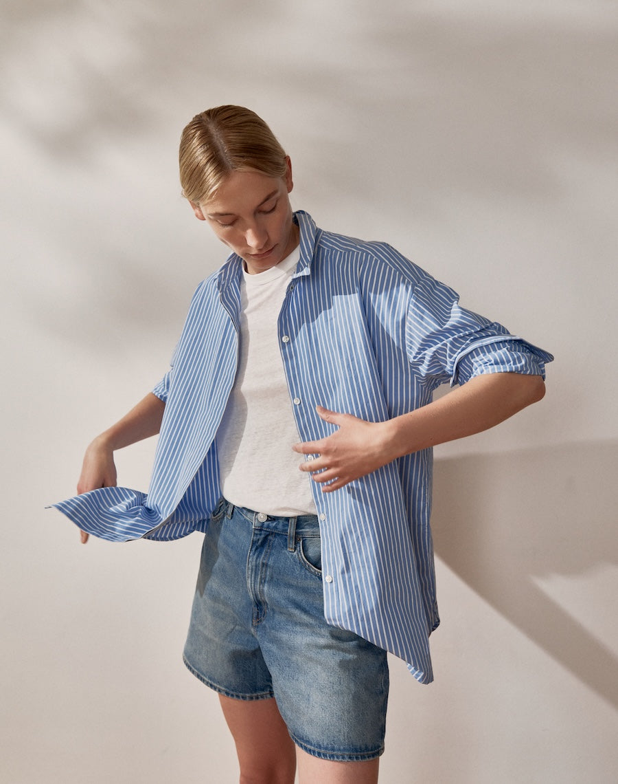 The Oversize Shirt - Blue + White Stripe