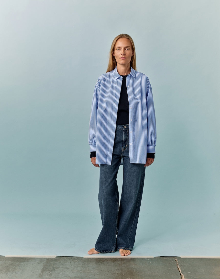 The Oversize Shirt - Skye Blue + White Stripe