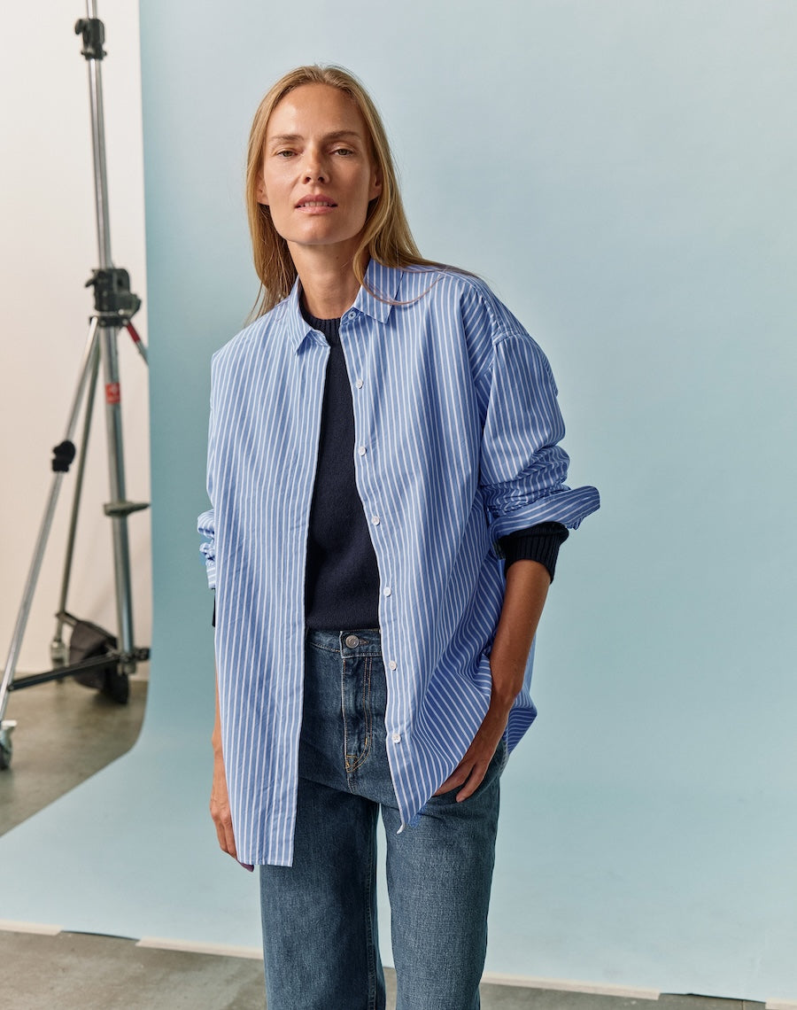 The Oversize Shirt - Skye Blue + White Stripe