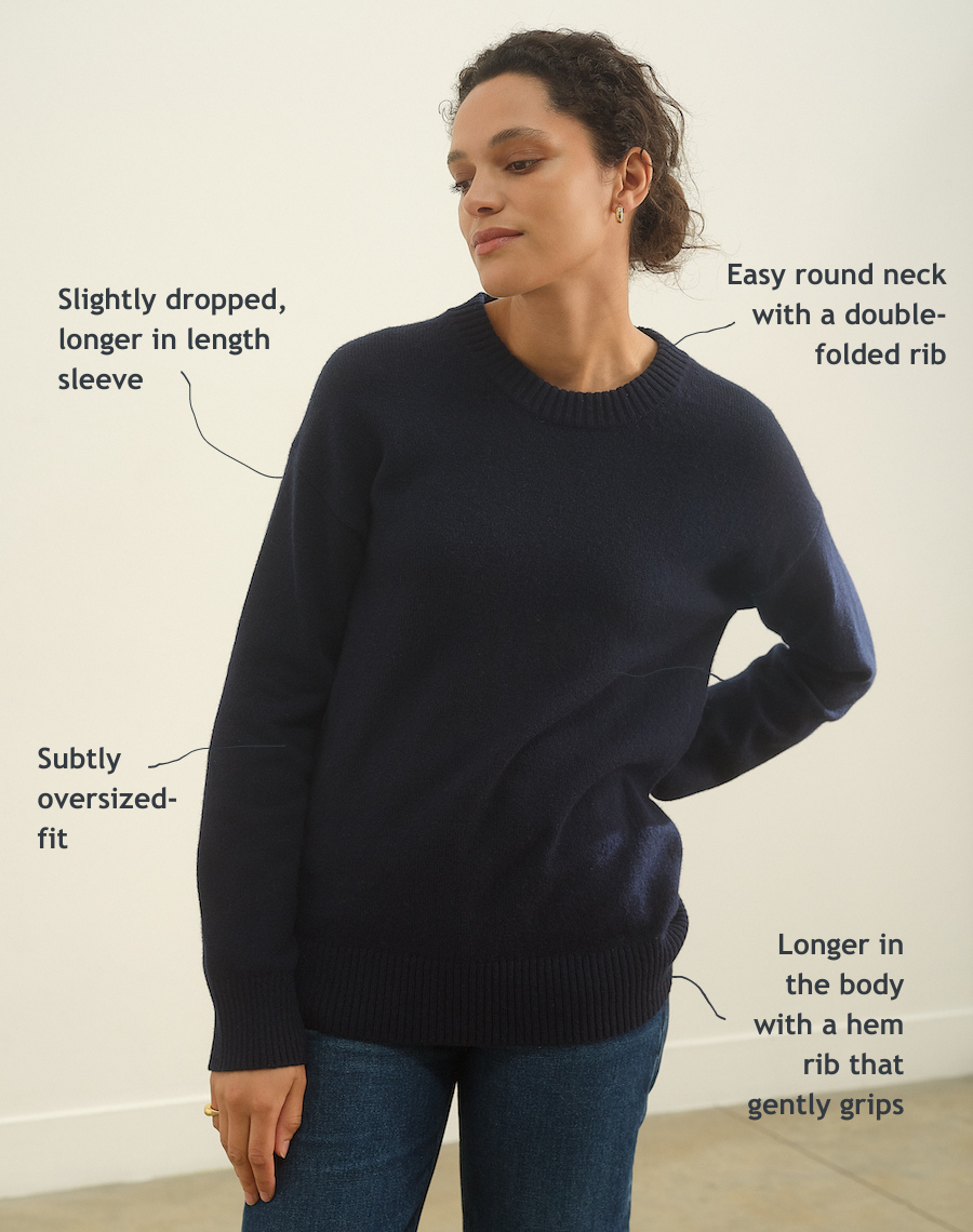 Navygrey Women The RELAXED Sustainable Scottish spun Lambswool Jumper Navy